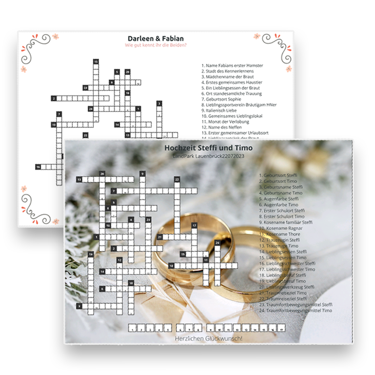 Beispiele individuell gestalteter Hochzeitskreuzworträtsel